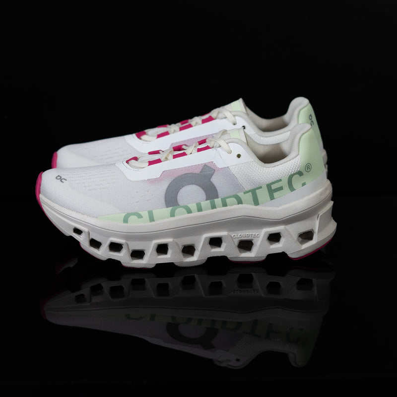 ON : On CloudMonster, Femme, Blanc/ Vert Lime